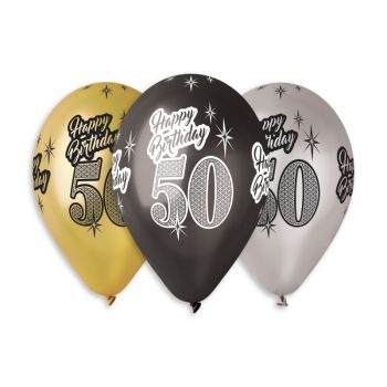 Балони с печат „Happy Birthday 50“ 13′-в опаковка от 50бр.