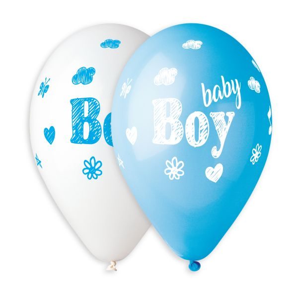 Балони с печат „Baby boy и облаци“ 13′-50бр.