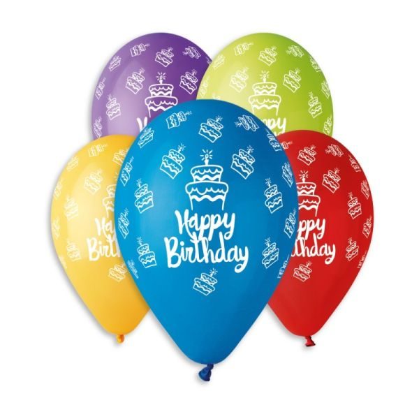 Балони с печат „Happy Birthday-микс с торти“ 12′-100бр.