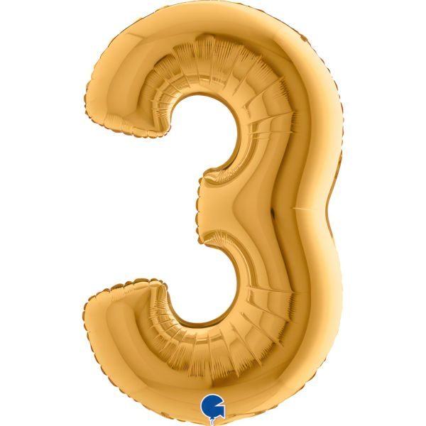 Балон „Цифра 3“ 40′. цвят: злато -1бр. в оп.