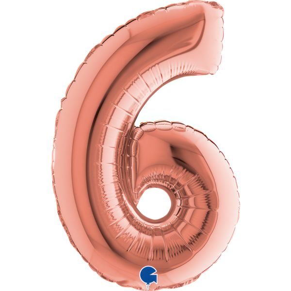 Балон „Цифра 6“ 14′. цвят: розово злато -1бр. в оп.