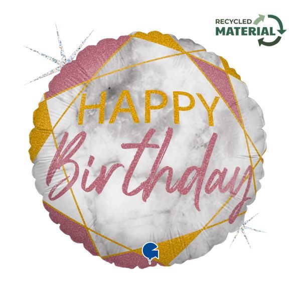 Балон „Happy Birthday-мрамор“ 18′-розово злато -1бр. в оп.