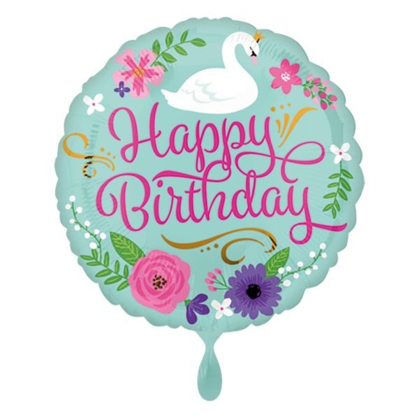 Балон „Happy Birthday-лебед и цветя“ 17′ -1бр. в оп.