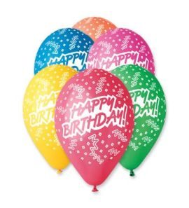 Балони с печат „Happy Birthday и конфети“ 12′-100бр.