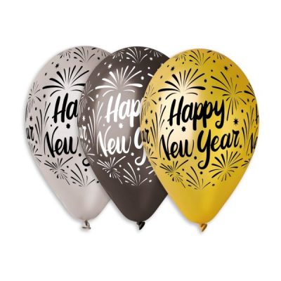 Балони с печат „Happy New Year-металик“ 13′-50бр.