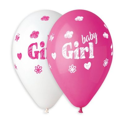 Балони с печат „Baby girl и облаци“ 13′-50бр.