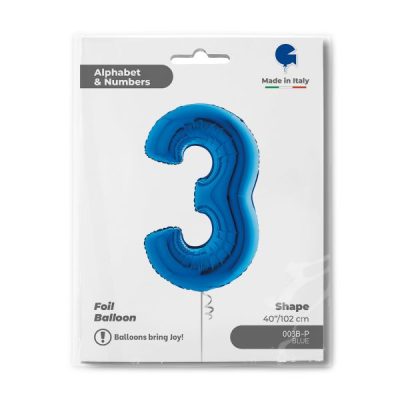 Балон „Цифра 3“ 40′. цвят: синя -1бр. в оп.