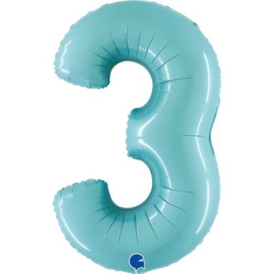 Балон „Цифра 3“ 40′. цвят: бебешко синя -1бр. в оп.