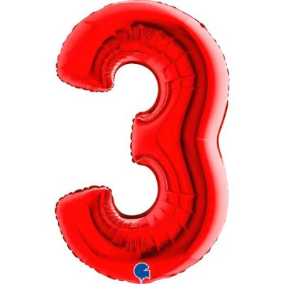 Балон „Цифра 3“ 40′. цвят: червена -1бр. в оп.