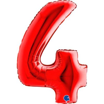 Балон „Цифра 4“ 40′. цвят: червена -1бр. в оп.
