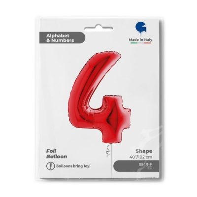 Балон „Цифра 4“ 40′. цвят: червена -1бр. в оп.