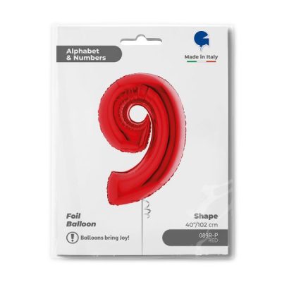 Балон „Цифра 9“ 40′  цвят: червена -1бр. в оп.