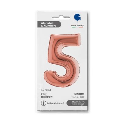 Балон „Цифра 5“ 14′. цвят: розово злато -1бр. в оп.