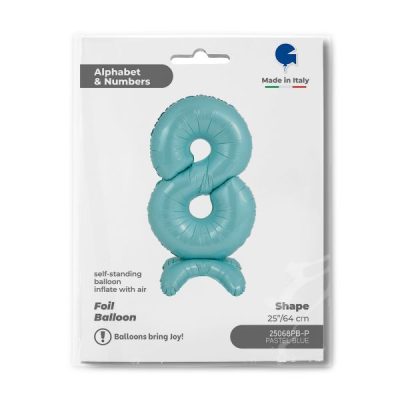 Балон „Цифра 8“ 25′ със стойка  цвят: бебешко синя -1бр. в оп.
