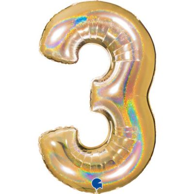 Балон „Цифра 3“ 40′. цвят: злато-глитер -1бр. в оп.