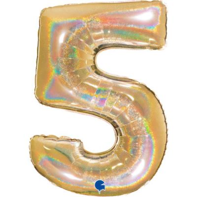 Балон „Цифра 5“ 40′  цвят: злато-глитер -1бр. в оп.