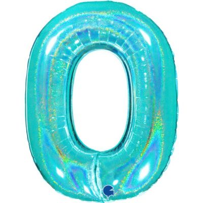 Балон „Цифра 0“ 40′. цвят: тифани-глитер -1бр. в оп.