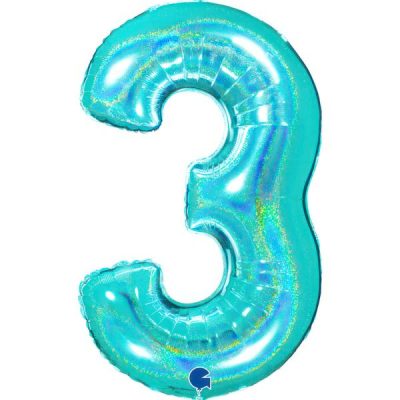 Балон „Цифра 3“ 40′. цвят: тифани-глитер -1бр. в оп.