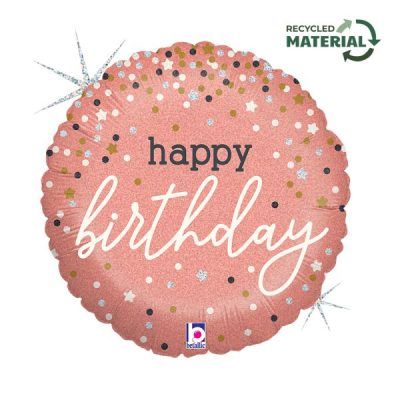 Балон „Happy Birthday-розово злато с конфети“ 18′ -1бр. в оп.