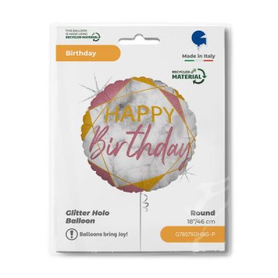 Балон „Happy Birthday-мрамор“ 18′-розово злато -1бр. в оп.
