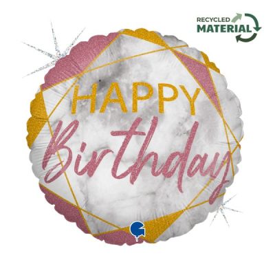 Балон „Happy Birthday-мрамор“ 18′-розово злато -1бр. в оп.