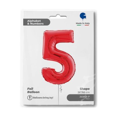 Балон „Цифра 5“ 26′. цвят: червена -1бр. в оп.