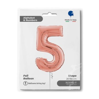 Балон „Цифра 5“ 26′. цвят: розово злато -1бр. в оп.