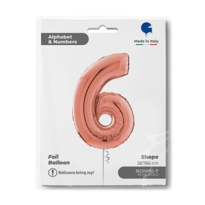 Балон „Цифра 6“ 26′. цвят: розово злато -1бр. в оп.
