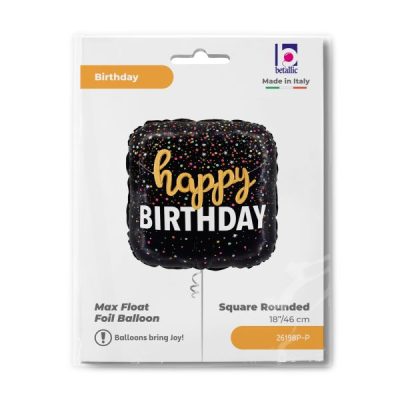 Балон „Надпис Happy Birthday и конфети“ 18′-1бр. в оп.