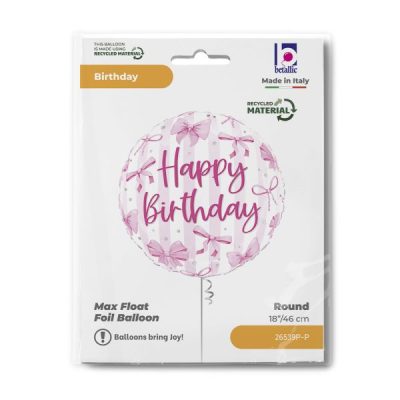 Балон „Happy Birthday-розови панделки“ 18′-1бр.